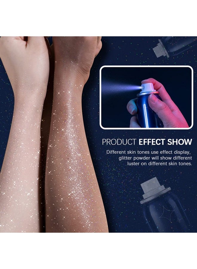 MEICOLY Body Glitter Spray,Silver Glitter Hairspray for Music Festival Rave,2.1Oz Shimmer Waterproof Quick-Drying Sparkle Glitter Spray for Hair and Body,Clothing,Nightclub Shiny Glitter,Prom,Party