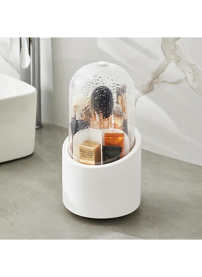 wolpin 1 Pc Cosmetic Makeup Brush Storage Holder 360° Rotating Dust-proof Organiser Lipstick Pen Storage Box Stand for Dressing Table (12.2 x 23.3 cm, White)