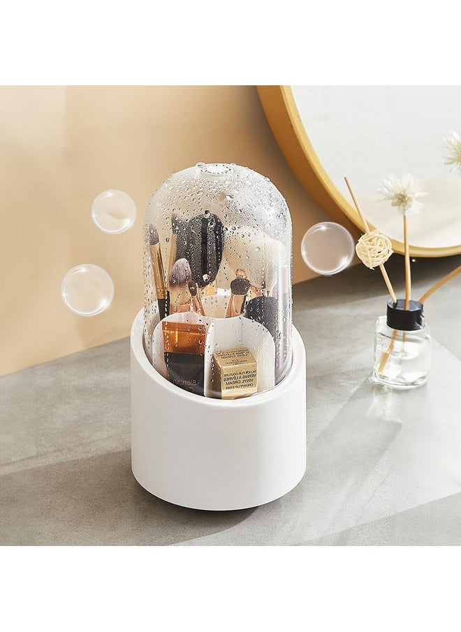 wolpin 1 Pc Cosmetic Makeup Brush Storage Holder 360° Rotating Dust-proof Organiser Lipstick Pen Storage Box Stand for Dressing Table (12.2 x 23.3 cm, White)
