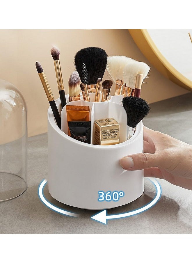 wolpin 1 Pc Cosmetic Makeup Brush Storage Holder 360° Rotating Dust-proof Organiser Lipstick Pen Storage Box Stand for Dressing Table (12.2 x 23.3 cm, White)