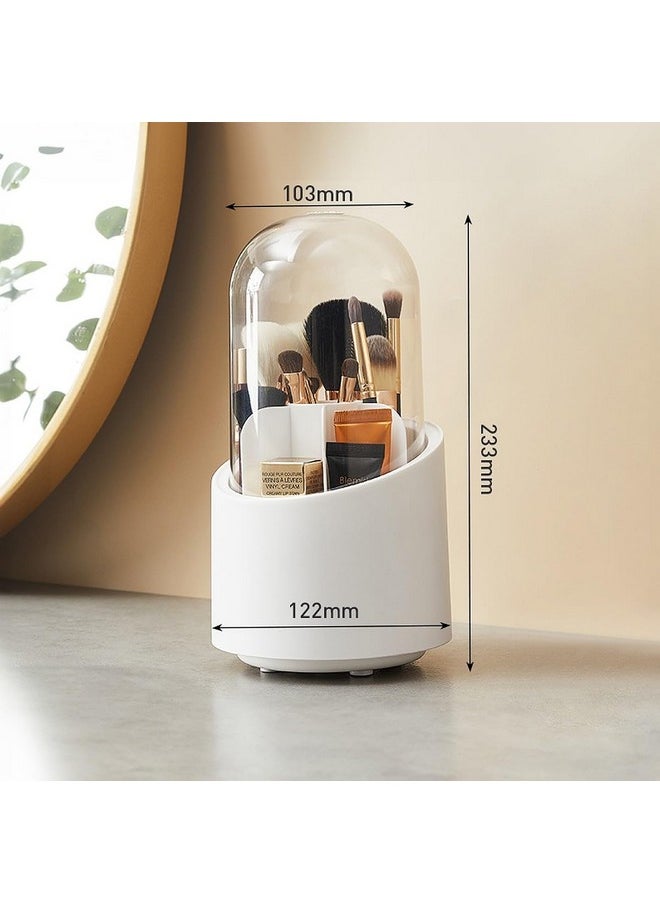wolpin 1 Pc Cosmetic Makeup Brush Storage Holder 360° Rotating Dust-proof Organiser Lipstick Pen Storage Box Stand for Dressing Table (12.2 x 23.3 cm, White)