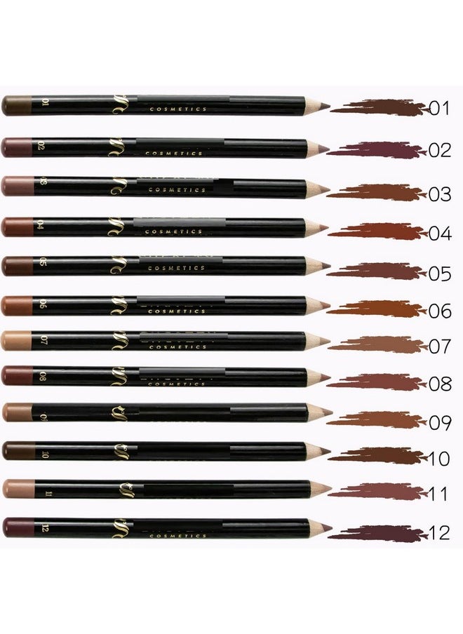 MAEPEOR Matte Lip Liner 12 PCS Nude Brown Series Highly Pigmented and Smoothly Velvet Lipliner Pencil Set Long Lasting and Waterproof Durable Lip Liners (12PCS-4)
