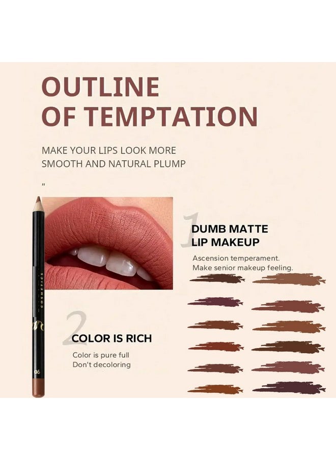 MAEPEOR Matte Lip Liner 12 PCS Nude Brown Series Highly Pigmented and Smoothly Velvet Lipliner Pencil Set Long Lasting and Waterproof Durable Lip Liners (12PCS-4)