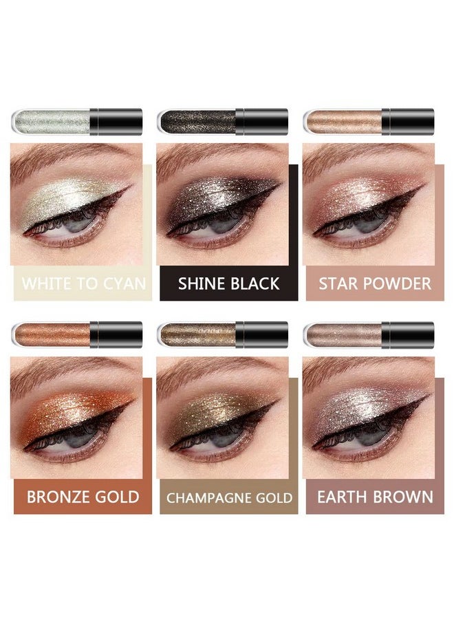 evpct 6 Colors Gold Liquid Glitter Shimmer Eyeshadow Set for Eyes Silver Shimmer Sparkle Shiny Light Glitter Metallic Pigment Colorful Eye Shadow Liner Makeup Palette Kit Quick Drying Longwearing A