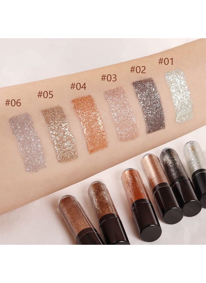 evpct 6 Colors Gold Liquid Glitter Shimmer Eyeshadow Set for Eyes Silver Shimmer Sparkle Shiny Light Glitter Metallic Pigment Colorful Eye Shadow Liner Makeup Palette Kit Quick Drying Longwearing A