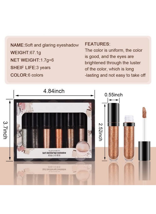 evpct 6 Colors Gold Liquid Glitter Shimmer Eyeshadow Set for Eyes Silver Shimmer Sparkle Shiny Light Glitter Metallic Pigment Colorful Eye Shadow Liner Makeup Palette Kit Quick Drying Longwearing A