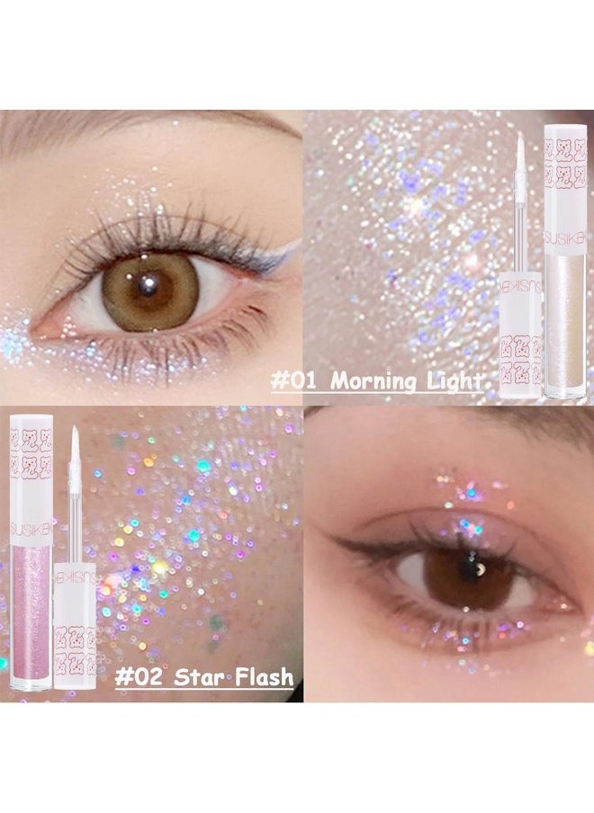 6Pcs Liquid Glitter Eyeshadow Eyeliner, Korean Makeup, Bling Under Eye Shadow, Shimmer Eye Make Up Valentine's Day Gift Set,Long Lasting,Quick Drying & Pigmented Loose Glitter Glue for Crystals Makeup