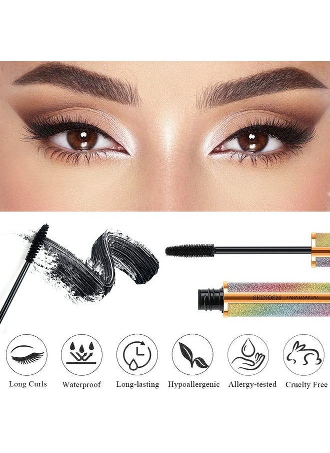 2 Pack Mascara Black Volume and Length Lasting All Day, 4D Silk Fiber Lash Mascara, Waterproof Mascara Lengthening No Clumping, No Smudging & Easy to Remove