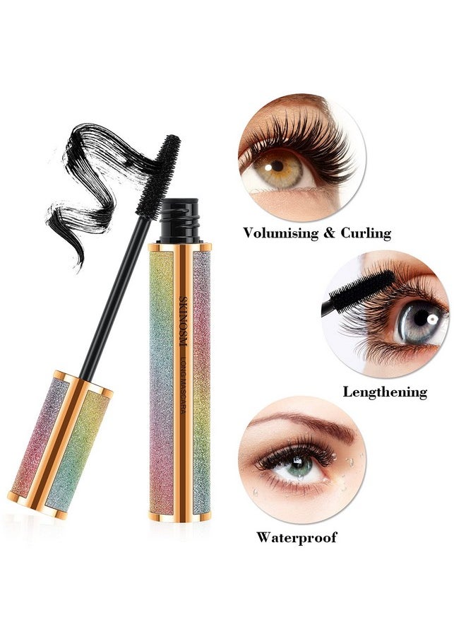 2 Pack Mascara Black Volume and Length Lasting All Day, 4D Silk Fiber Lash Mascara, Waterproof Mascara Lengthening No Clumping, No Smudging & Easy to Remove