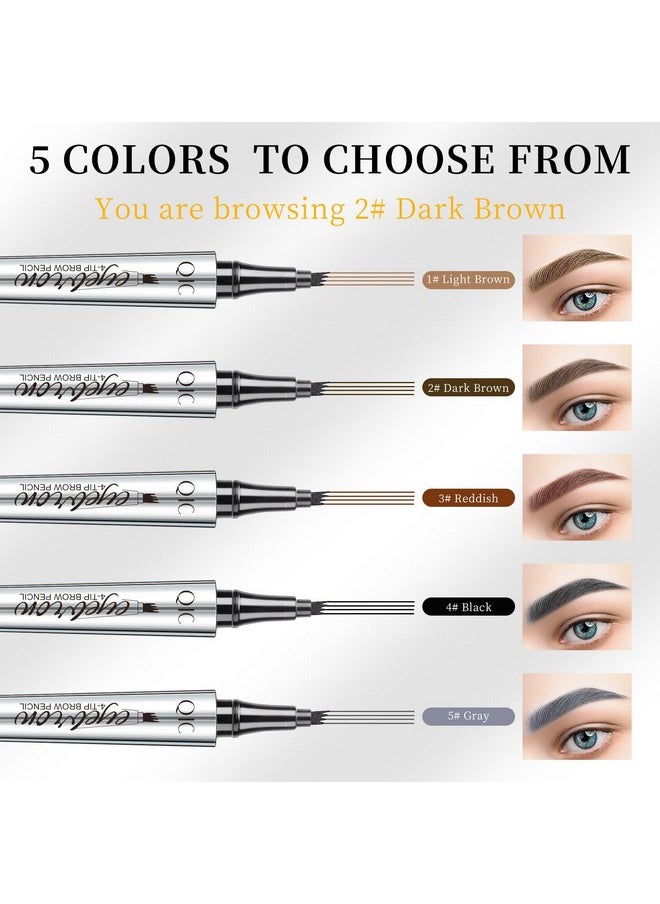 Eyebrow Pencil with 4 Tip Microblade for Natural Eyebrow Makeup Eyebrow Microblading Pen Waterproof &Smudge-Proof (2# Dark Brown)