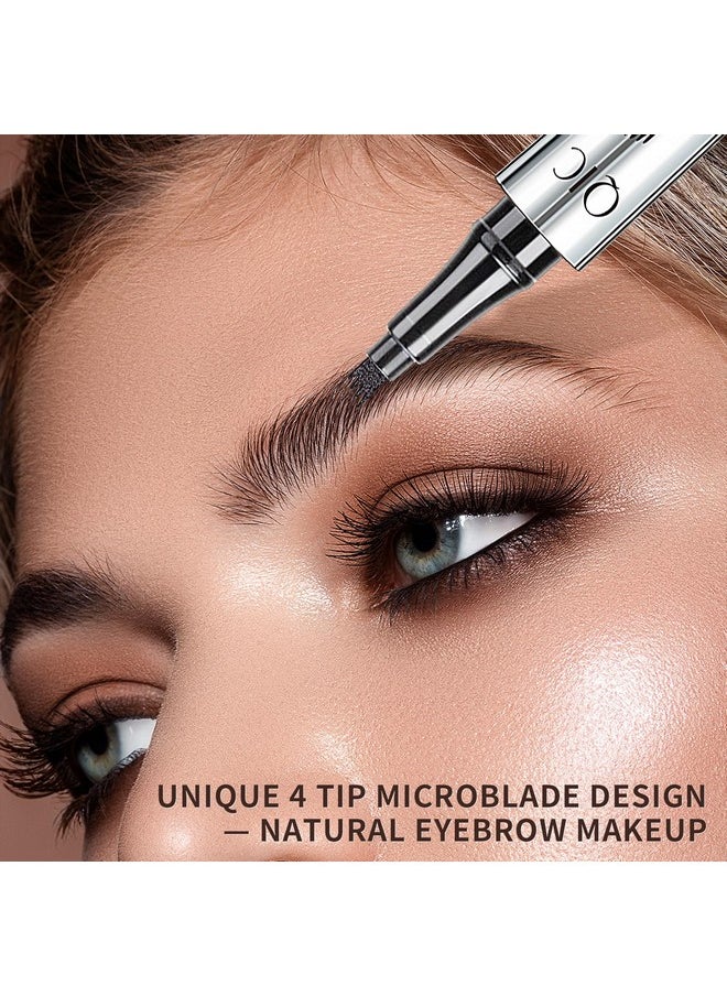 Eyebrow Pencil with 4 Tip Microblade for Natural Eyebrow Makeup Eyebrow Microblading Pen Waterproof &Smudge-Proof (2# Dark Brown)
