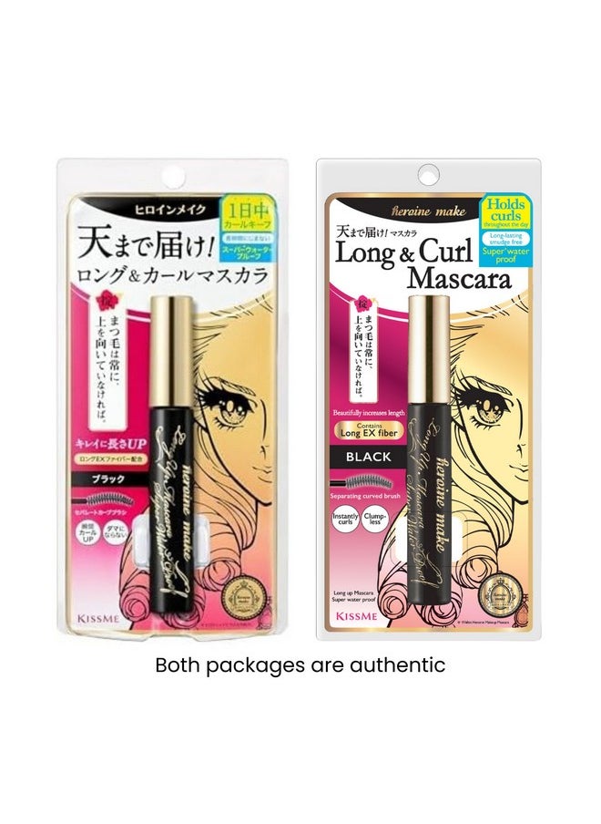 HEROINE MAKE by KISSME Long & Curl Up Waterproof Mascara Black, Lengthening & Volume Fiber Tubing Mascara Makeup, WP 01
