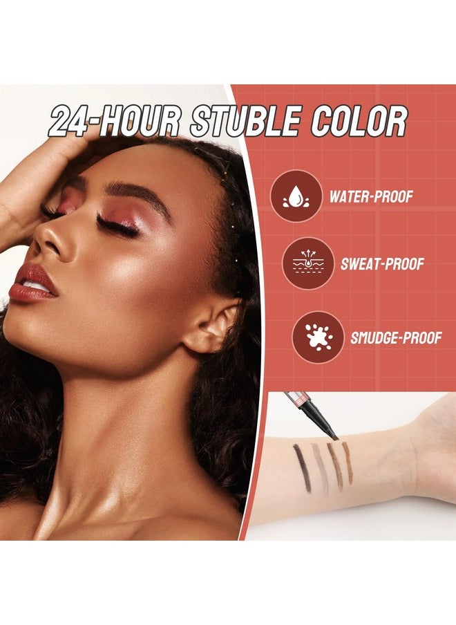 Microblading Eyebrow Pencil,QIC Eyebrow 4 Tip Brow Pencil,Waterproof 2-in-1 Brow Pen and Sealing Brow Gel Contouring Pen for Natural Looking Eyebrows(Dark Brown)