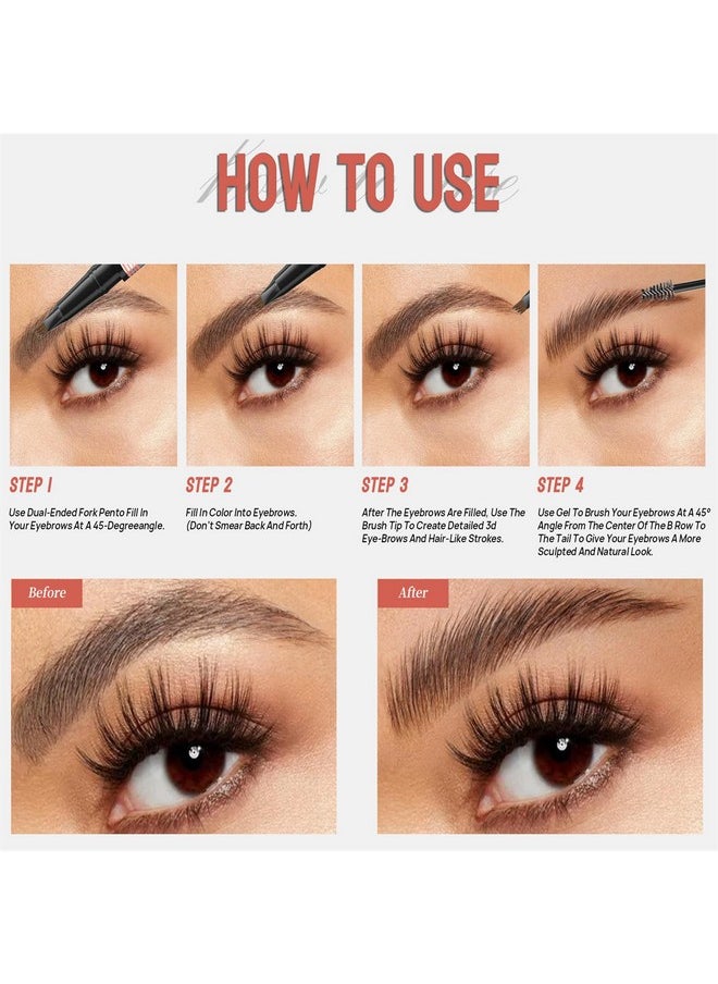 Microblading Eyebrow Pencil,QIC Eyebrow 4 Tip Brow Pencil,Waterproof 2-in-1 Brow Pen and Sealing Brow Gel Contouring Pen for Natural Looking Eyebrows(Dark Brown)