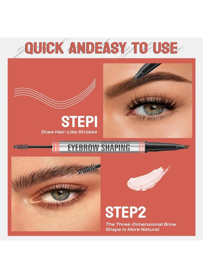 Microblading Eyebrow Pencil,QIC Eyebrow 4 Tip Brow Pencil,Waterproof 2-in-1 Brow Pen and Sealing Brow Gel Contouring Pen for Natural Looking Eyebrows(Dark Brown)