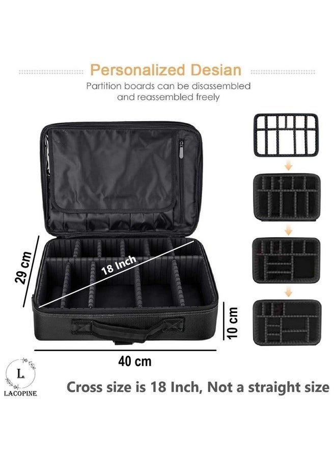 LACOPINE Solid 29 Cms Cosmetic Pouch (18 Inch (1 Layer)_Travel Makeup Case_Black)