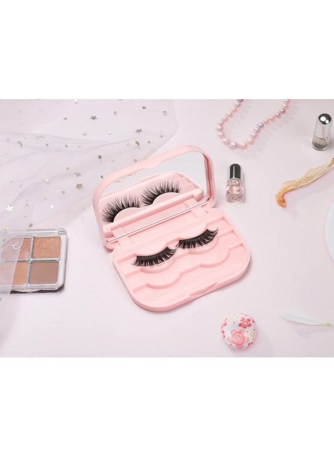 False Eyelash Case Lash Case Organizer Lash Container Box Empty Cosmetic Case Magnetic Eyelashes Storage Box with Mirror , Eyelashes Packaging Travel Storage Box Eyelash Bag(Light Pink)