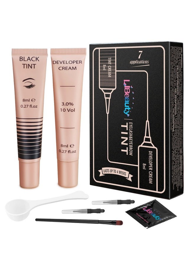 Libeauty Lash Color Kit, Instant Eyebrow Colour Kit Voluminous Natural Black Coloring Lasts for 4 Weeks Lash & Brow Treatment (Black）