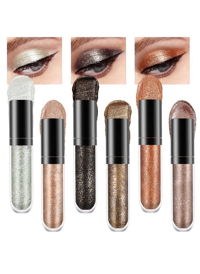 6 Colors Liquid Glitter Eyeliner,Glitter Eyeshadow ,Waterproof Long Lasting Makeup Kits (A)