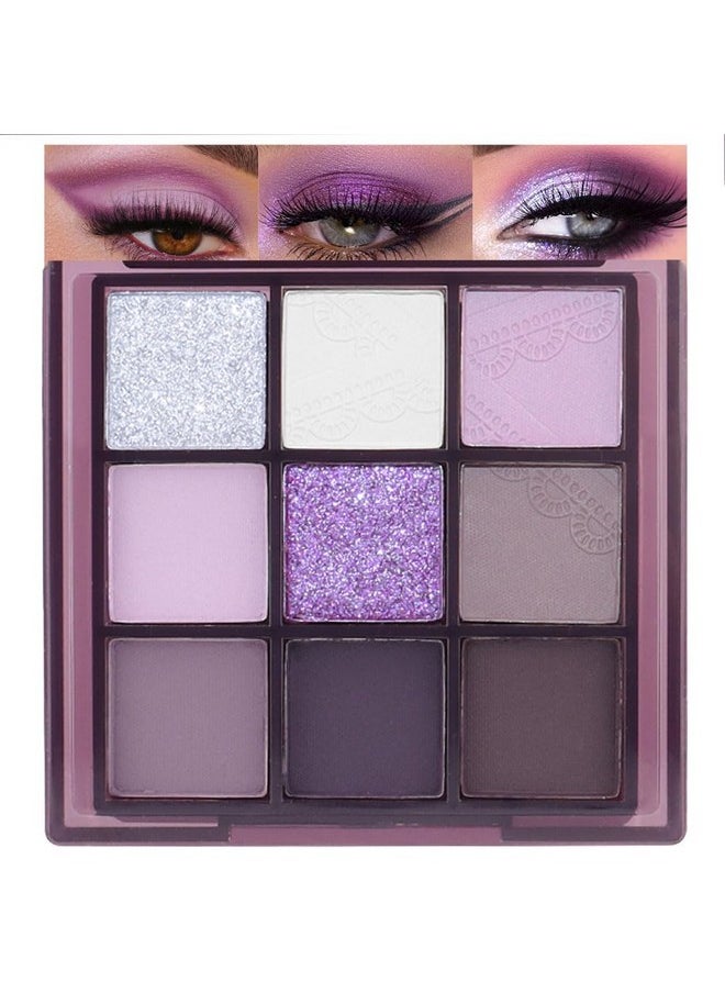 9 Colors Purple Silver White Tan Grape Matte Shimmer Eyeshadow Palette for Eye Makeup,High Pigmented Brown Eye Shadow Primers Powder Palet de sombras de ojos