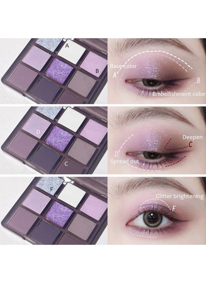 9 Colors Purple Silver White Tan Grape Matte Shimmer Eyeshadow Palette for Eye Makeup,High Pigmented Brown Eye Shadow Primers Powder Palet de sombras de ojos