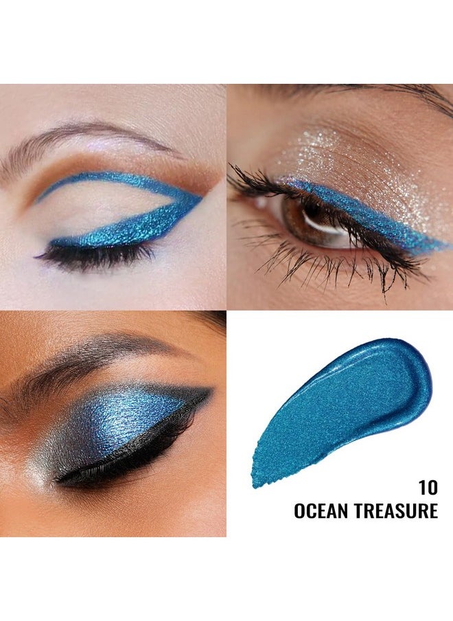 Oulac Blue Liquid Glitter Eyeshadow Liquid Shimmer Eyeshadow Liquid Eyeliner Non-sticky One-Swipe Coverage with Quick-Drying Crease-resistant Formula.Vegan & Cruelty-Free.(10)