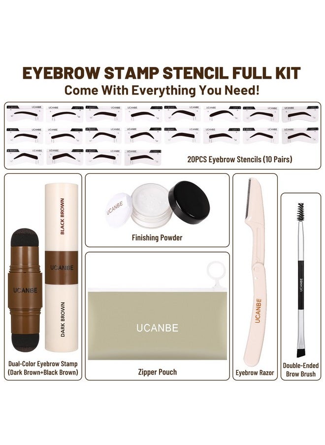 UCANBE 25PCS Eyebrow Stamp Stencil Kit With Dual-Color Eyebrow Stamp Pomade,20 Reusable Eyebrow Stencils,Finising Powder,Brush,Eyebrow Razor,Zipper Pouch,Waterproof Eye Brow Stamping and Shaping Kit04