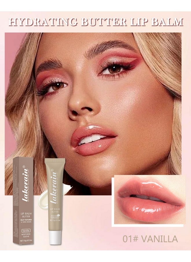Lip Butter Balm Vanilla,Hydrating Tinted Butter Lip Gloss,Clear Lip Mask Lip Care Moisturizer,Lip Treatment Balm,Non-Sticky Jelly Glow Reviver Fat Lip Oil Lipgloss,Christmas Makeup Gift for Women-01