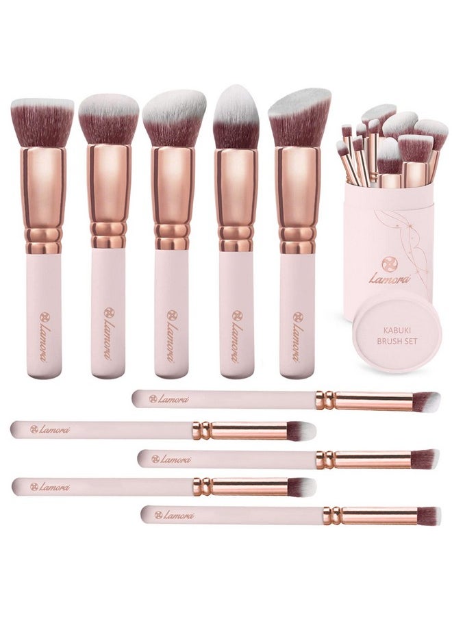 Kabuki Makeup Brush Set - Foundation Powder Blush Concealer Contour Brushes - Perfect for Liquid, Cream or Mineral Products - 10 Pc Collection with Premium Synthetic Bristles for Eye and Face Cosmetic