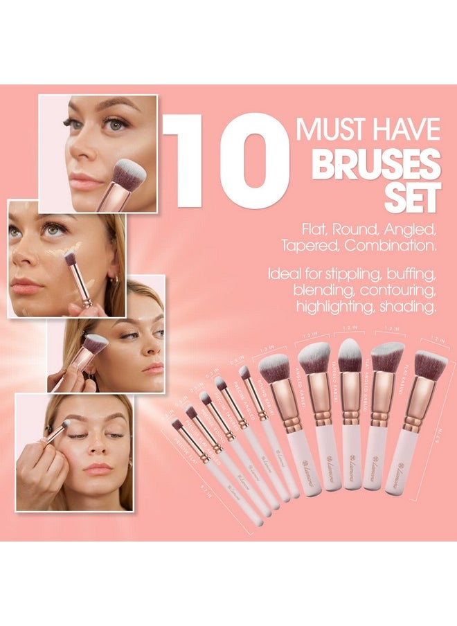 Kabuki Makeup Brush Set - Foundation Powder Blush Concealer Contour Brushes - Perfect for Liquid, Cream or Mineral Products - 10 Pc Collection with Premium Synthetic Bristles for Eye and Face Cosmetic