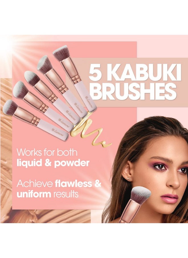 Kabuki Makeup Brush Set - Foundation Powder Blush Concealer Contour Brushes - Perfect for Liquid, Cream or Mineral Products - 10 Pc Collection with Premium Synthetic Bristles for Eye and Face Cosmetic