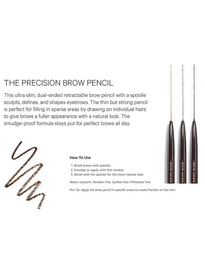 Kevyn Aucoin The Precision Brow Pencil, Brunette: Ultra slim, thin and strong. Retractable plus spoolie brush. Pro makeup artist go to. Sculpt, define and shape eyebrows. Stay put, smudge-proof.