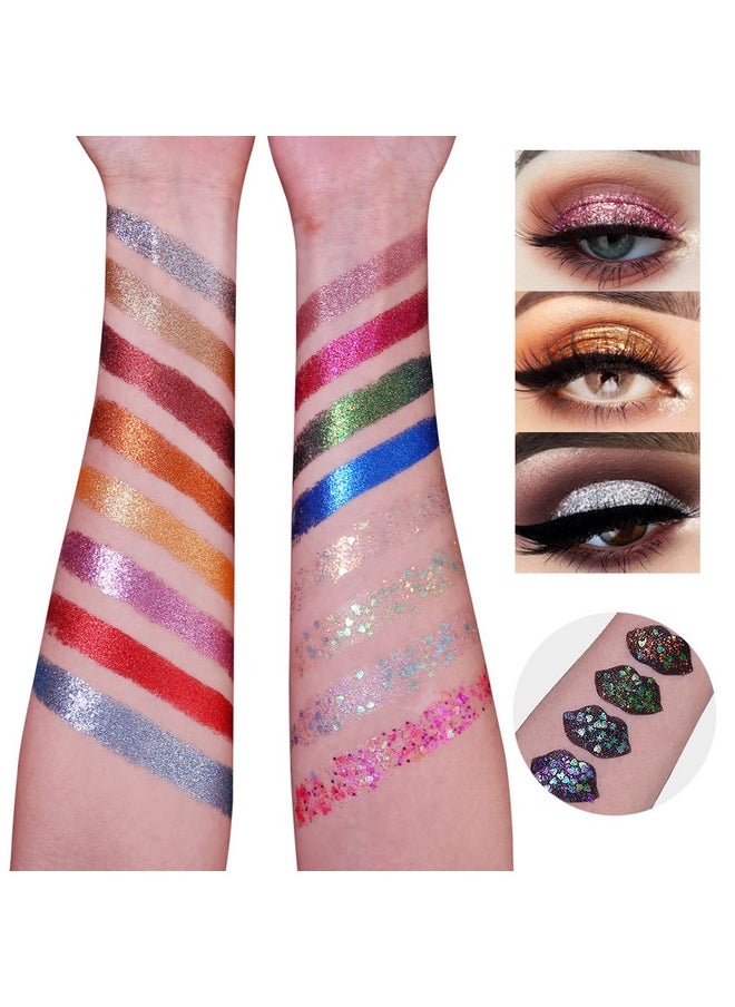 UCANBE Pro Glitter Eyeshadow Palette - Professional 16 Colors - Chunky & Fine Pressed Glitter Eye Shadow Powder Makeup Pallet Highly Pigmented Ultra Shimmer for Face Body