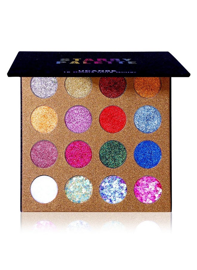 UCANBE Pro Glitter Eyeshadow Palette - Professional 16 Colors - Chunky & Fine Pressed Glitter Eye Shadow Powder Makeup Pallet Highly Pigmented Ultra Shimmer for Face Body