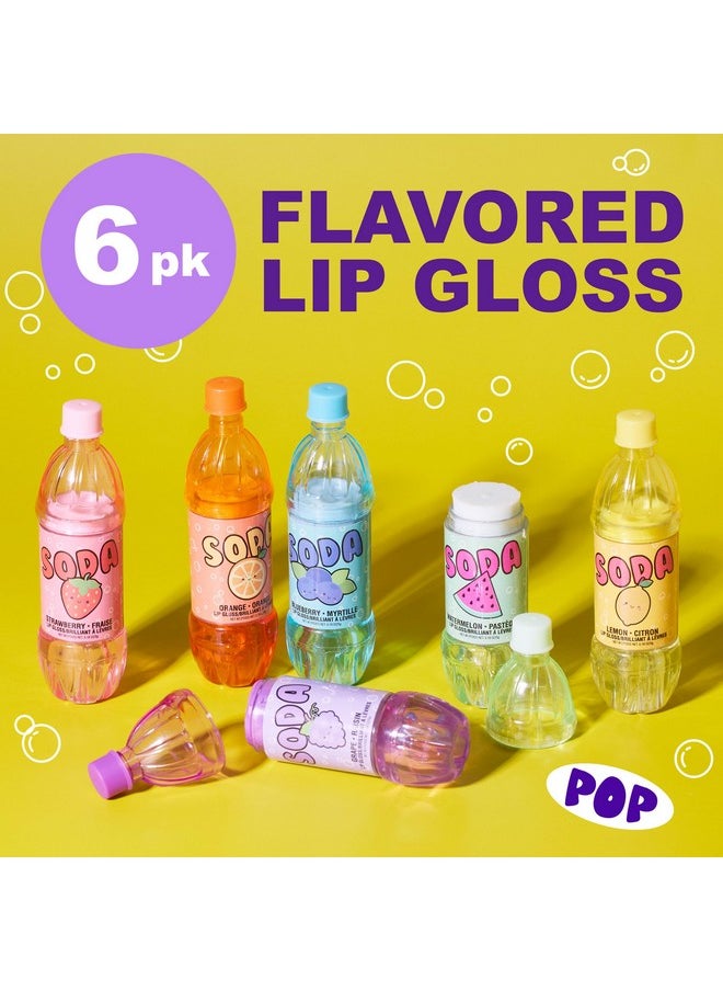 Expressions 6pc Soda Pop Lip Gloss Collection - Novelty Fruit Flavored Lip Gloss Set, Soda Bottle Cute Lip Gloss Value Pack, Teen Girls Party Favors, Non Toxic Lip Gloss For Girls