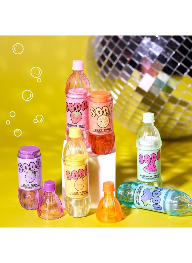 Expressions 6pc Soda Pop Lip Gloss Collection - Novelty Fruit Flavored Lip Gloss Set, Soda Bottle Cute Lip Gloss Value Pack, Teen Girls Party Favors, Non Toxic Lip Gloss For Girls