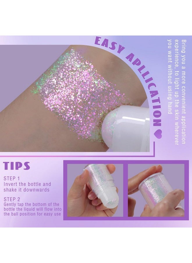 HOSAILY Roll-on Holographic Body Glitter Gel for Body Face Hair, Chameleon Color Changing Glitter Gel Under Light, Chunky Mermaid Sequins Festival Party Body Shimmer Glitter Makeup (8# Sparkling Pink)