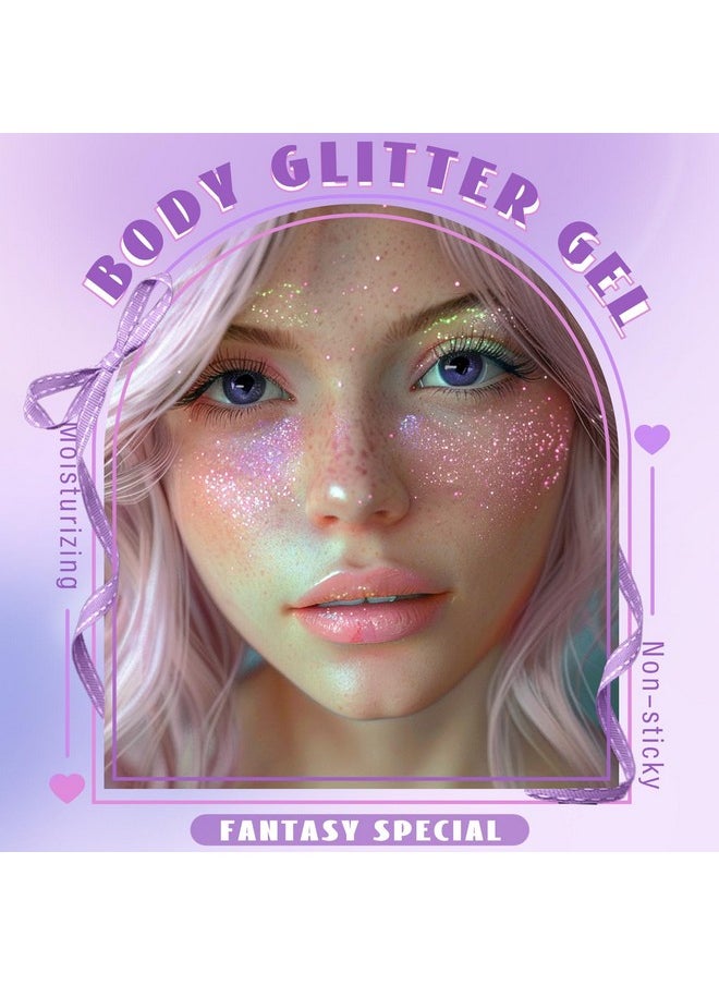 HOSAILY Roll-on Holographic Body Glitter Gel for Body Face Hair, Chameleon Color Changing Glitter Gel Under Light, Chunky Mermaid Sequins Festival Party Body Shimmer Glitter Makeup (8# Sparkling Pink)