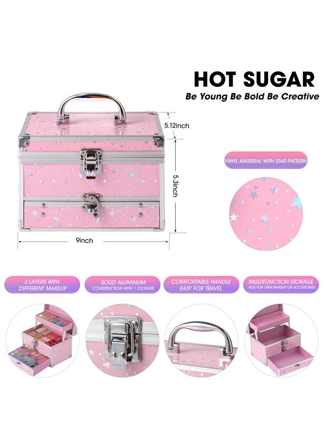 Hot Sugar Makeup Kit for Teens with Train Case, Portable Beginner Makeup Gift Set, Makeup Beauty Kit for Girls (PINK)