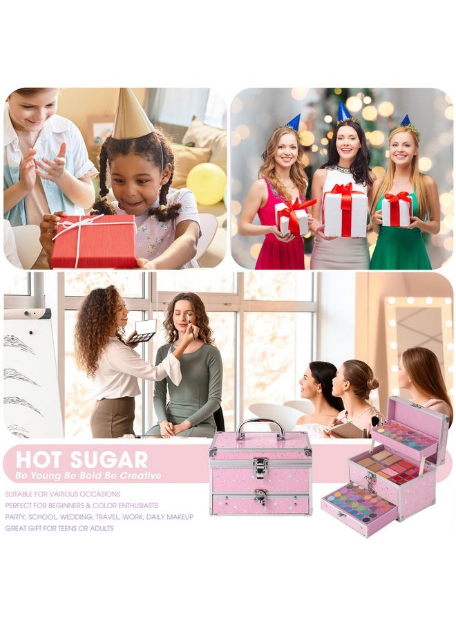 Hot Sugar Makeup Kit for Teens with Train Case, Portable Beginner Makeup Gift Set, Makeup Beauty Kit for Girls (PINK)