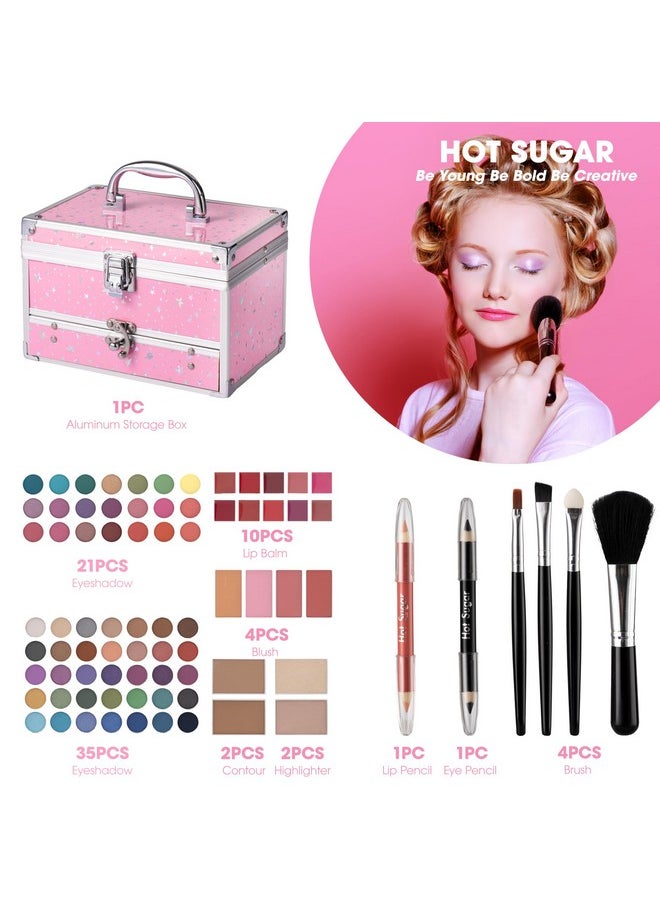 Hot Sugar Makeup Kit for Teens with Train Case, Portable Beginner Makeup Gift Set, Makeup Beauty Kit for Girls (PINK)