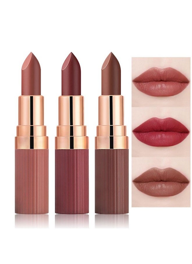 CAKAILA 3 Pcs Nude Lipstick Matte Sets,Light to Dark Velvet Lipstick for Women Long Lasting Waterproof 24 Hours Lip Stick Lip Stain Makeup Gift Sets,labiales mate 24 horas originales