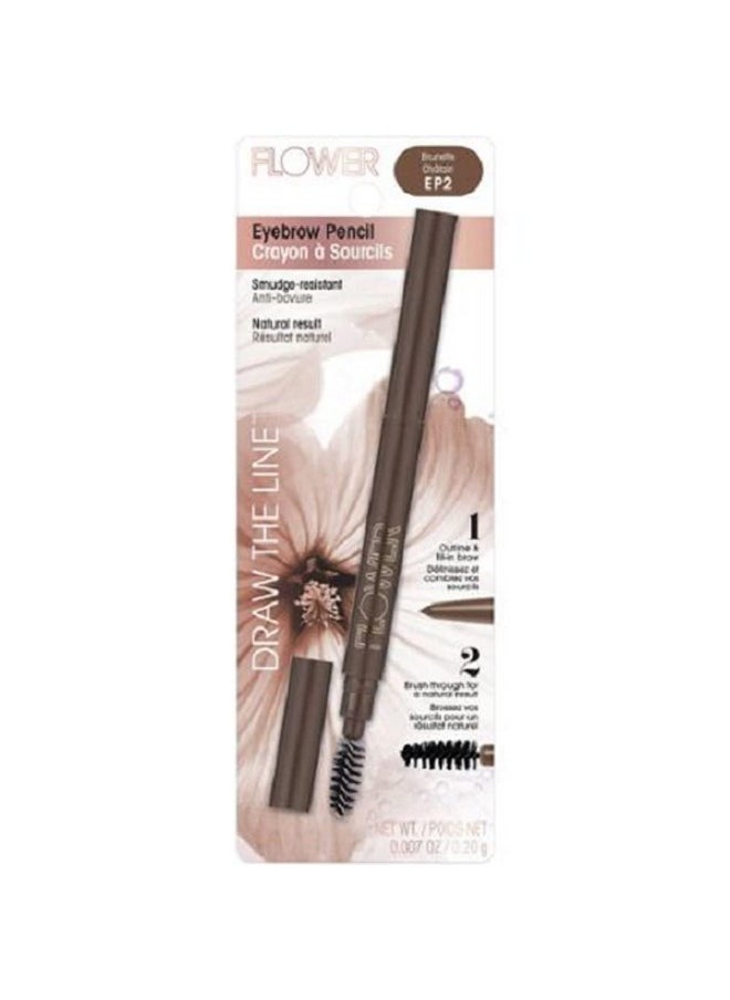 FLOWER BEAUTY Draw in the Line Eyebrow Pencil - Long-Lasting + Smudge-Resistant - Self-Sharpening + Built-In Spoolie - Brunette