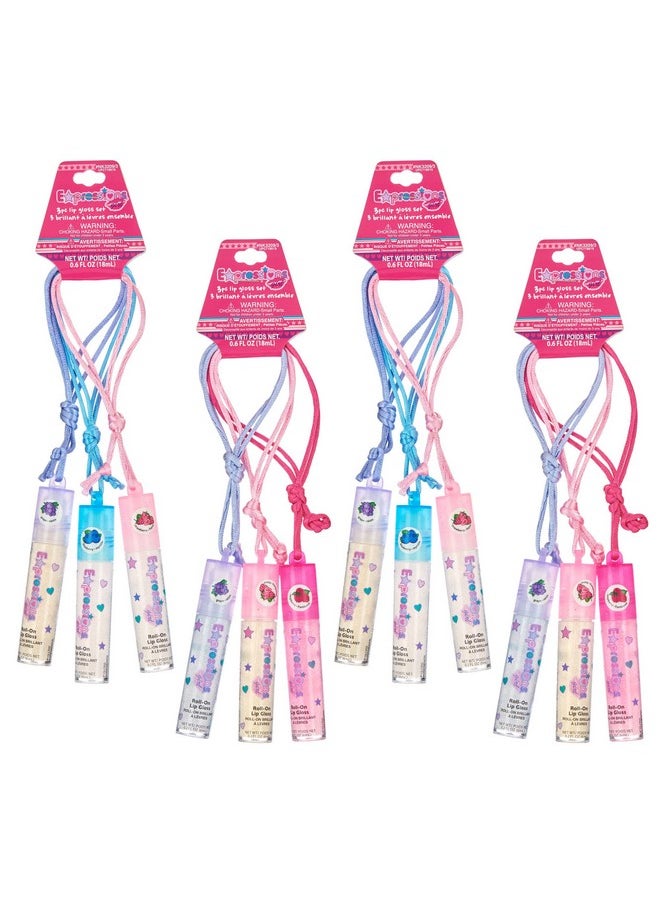 Expressions 12pc Lip Gloss Necklace, Fruit Flavored Lip Gloss Set, Lip Gloss Value Pack, Teen Girls Party Favors, Non Toxic Lip Gloss Necklaces For Girls