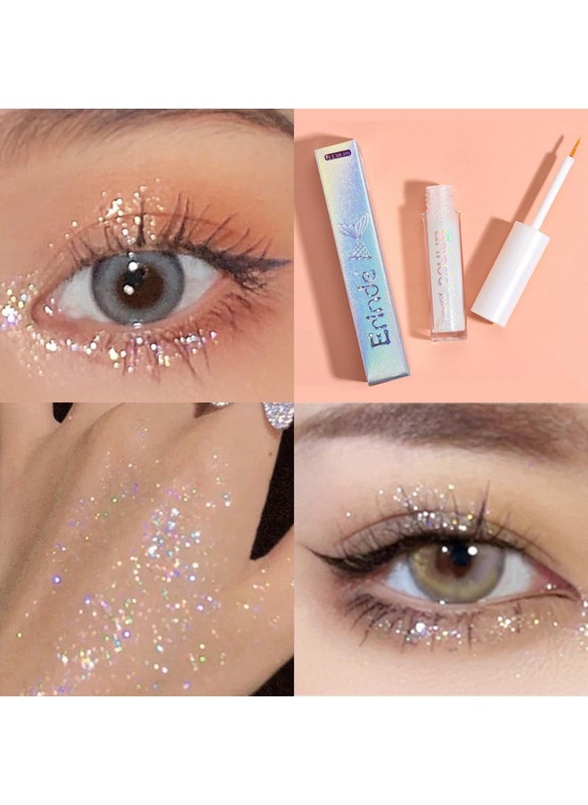 Erinde Liquid Glitter Eyeshadow Eyeliner, Korean Makeup Tear Drop, Shimmer Metallic, Lightweight Waterproof Long Wearing, Loose Glitter Glue for Crystals Eye Glitter Christmas Makeup, Colorful Sequins