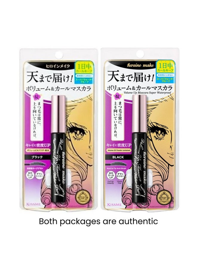 HEROINE MAKE by KISSME Volumizing Eyemakeup Mascara with Waterproof Black Curvy Brush, Defining Fiber Long-lasting False Eyelash Effect, Made in Japan