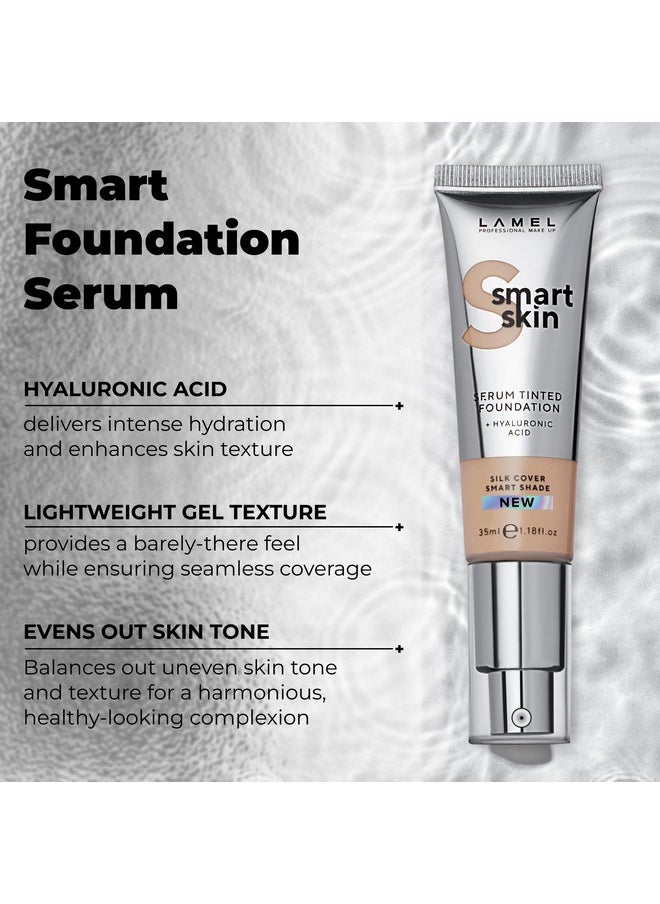 Lamel Smart Skin Serum Tinted Full Coverage Matte Finish Foundation-?404-Sand|Hydrating & Nourishing|Hypoallergenic Skin-Caring|Color Correcting|Anti-Aging Formula With Hyaluronic Acid|30Ml