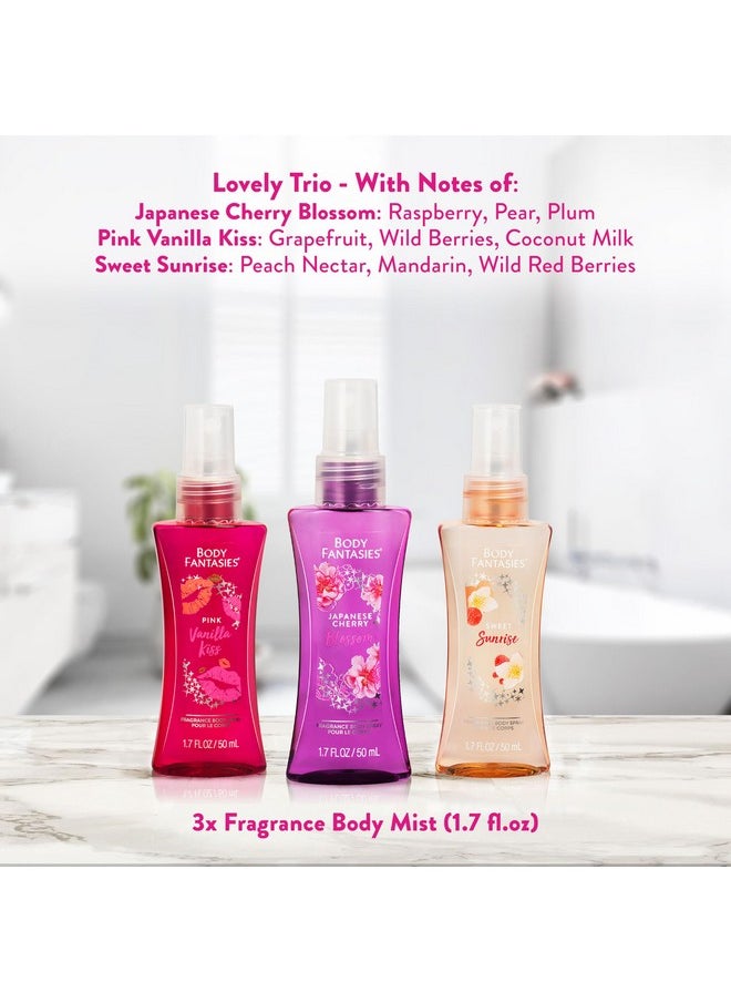 Body Fantasies Body Spray Holiday Gift Set for Her - 3 Piece Lovely Scents Sampler, Perfect for Stocking Stuffers