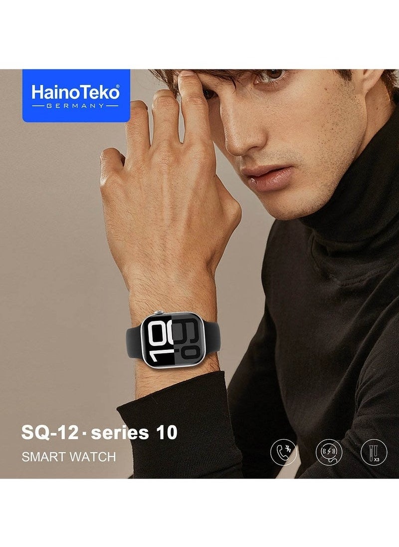 HainoTeko SQ-12 Series 10 Smart Watch with AMOLED Display Chat GPT Video Recording and 3 Pair Straps Designed for Ladies and Gents Silver