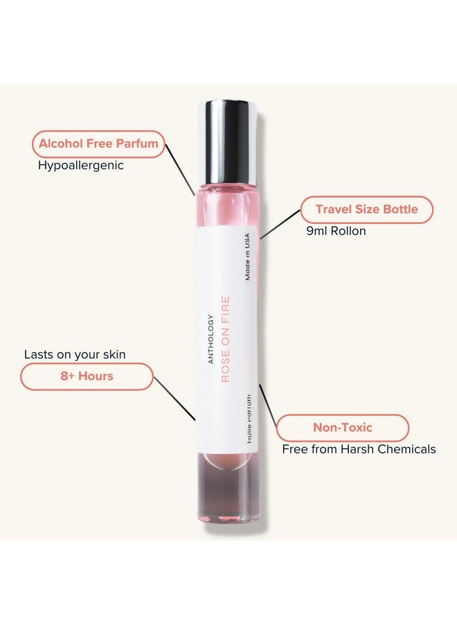 Anthology Rose on Fire Roll on Perfume oil for Women 0.3oz 9 ML | Turkish Rose, Spicy Pepper, Musk | Alcohol Free Rollerball, Travel size Clean Fragrance